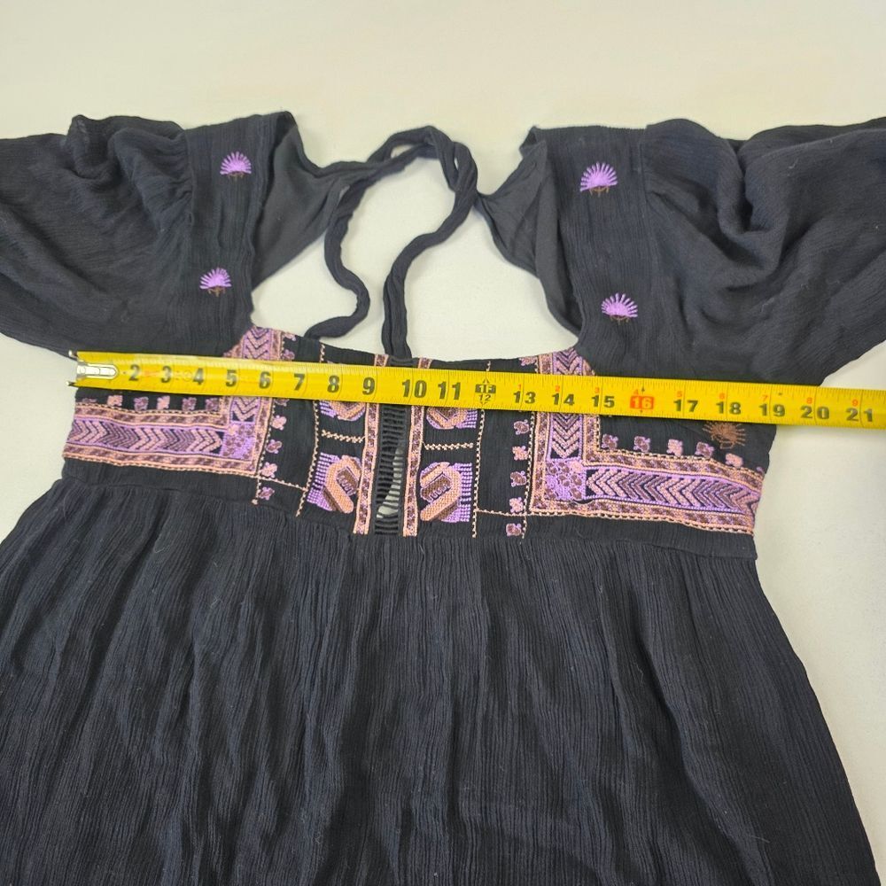 Free People Rhiannon Embroidered Mini Black Purple Dress Womens Sz Medium - Picture 7 of 12